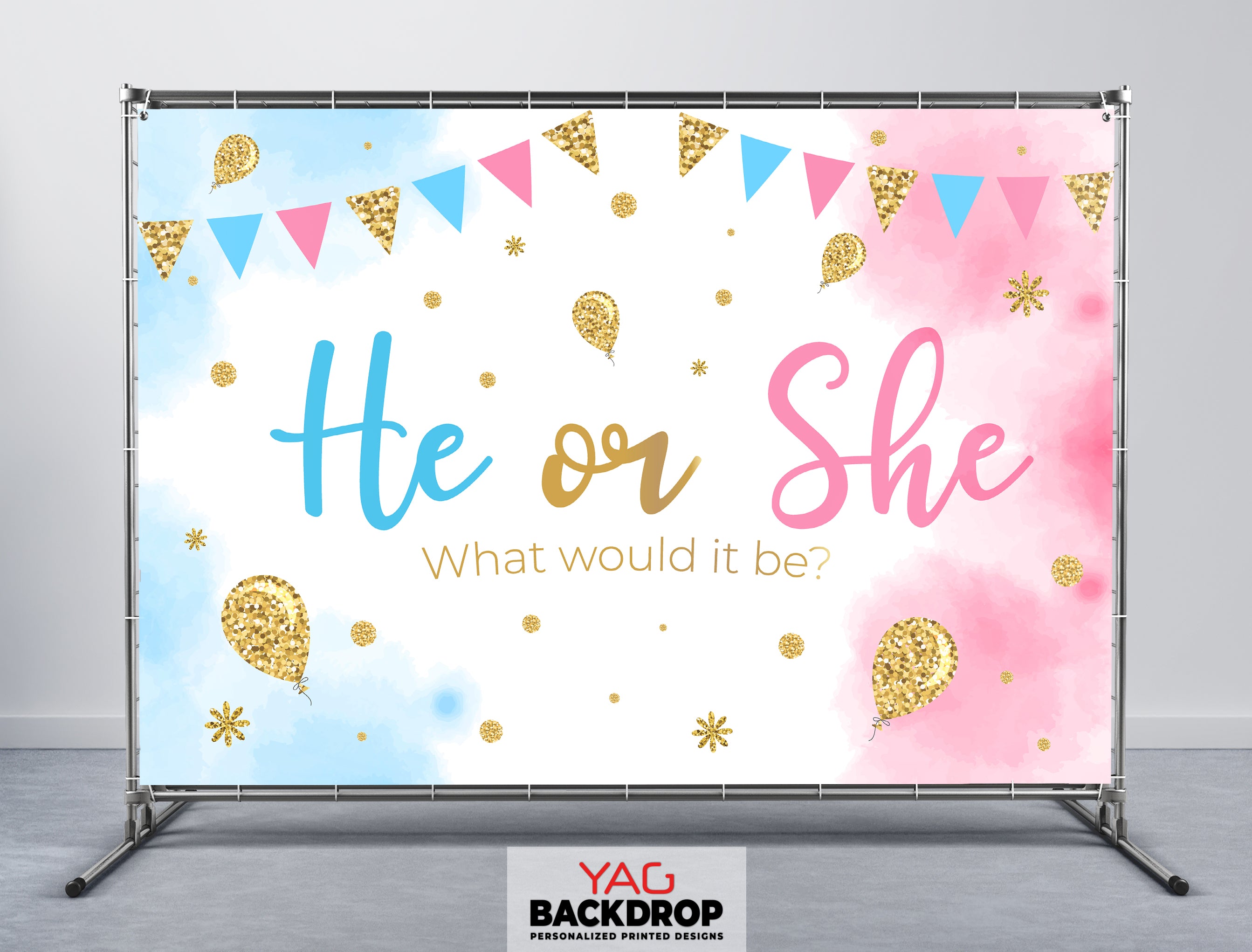 Gender Reveal Party Printed Backdrop He Or She What Would It Be Go Yagbackdrop