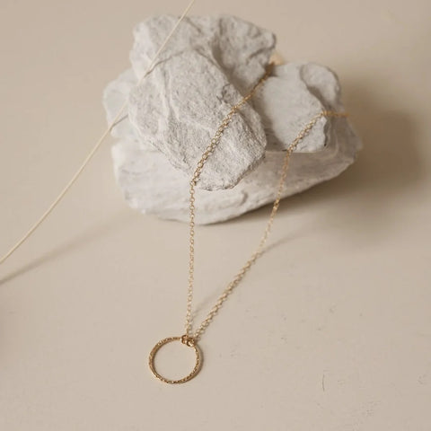 Fawn and Rose Textured Brass Circle Necklace