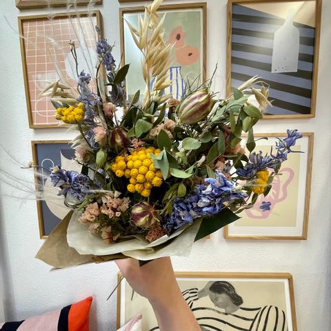 Northern Sky Flowers - Dried Flower Bouquet Blue and Yellow