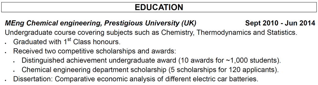 qualification in a CV