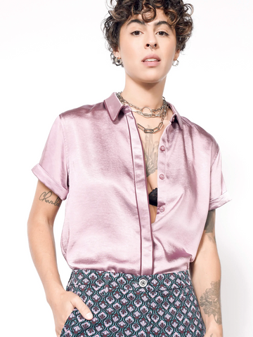 Pink satin button up