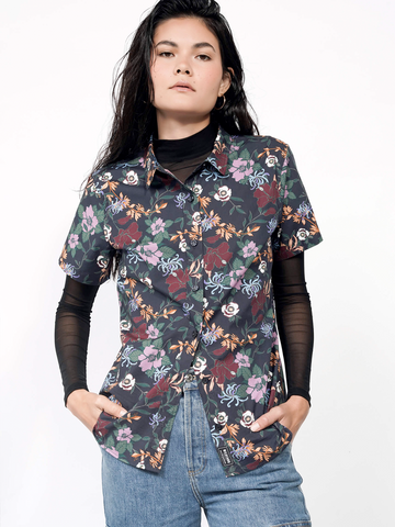 Floral short sleeve button up layered over a long sleeve