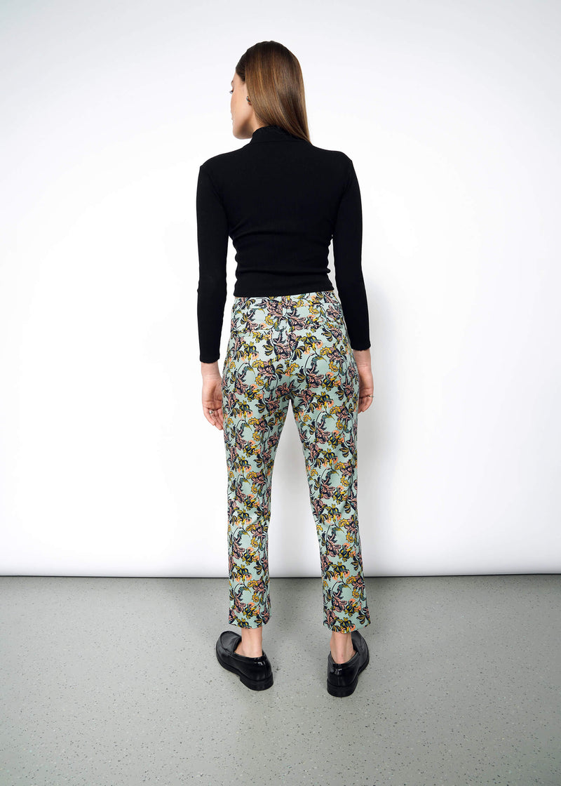 The Empower Slim Crop Pant in Iris Light Teal Multi