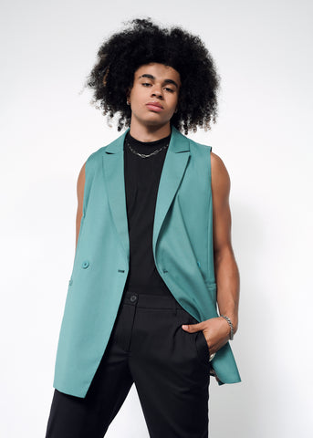 Teal oversized blazer vest