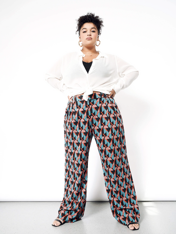 Geo-print wide legged trousers with white button up