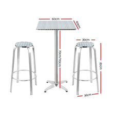 Load image into Gallery viewer, Gardeon Outdoor Bistro Set Bar Table Stools Adjustable Aluminium Cafe 3PC Square
