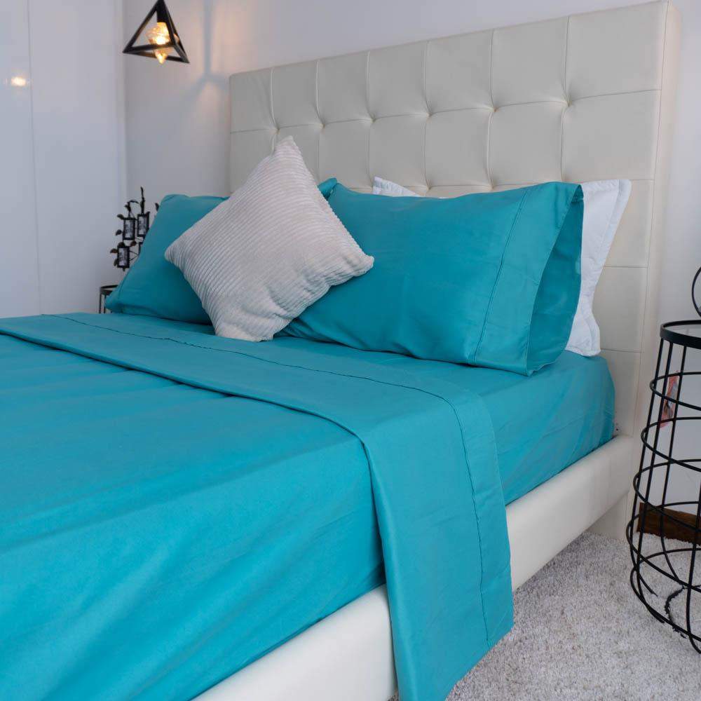 Tríptico de sábanas para cama doble o individual Surf color azul turquesa