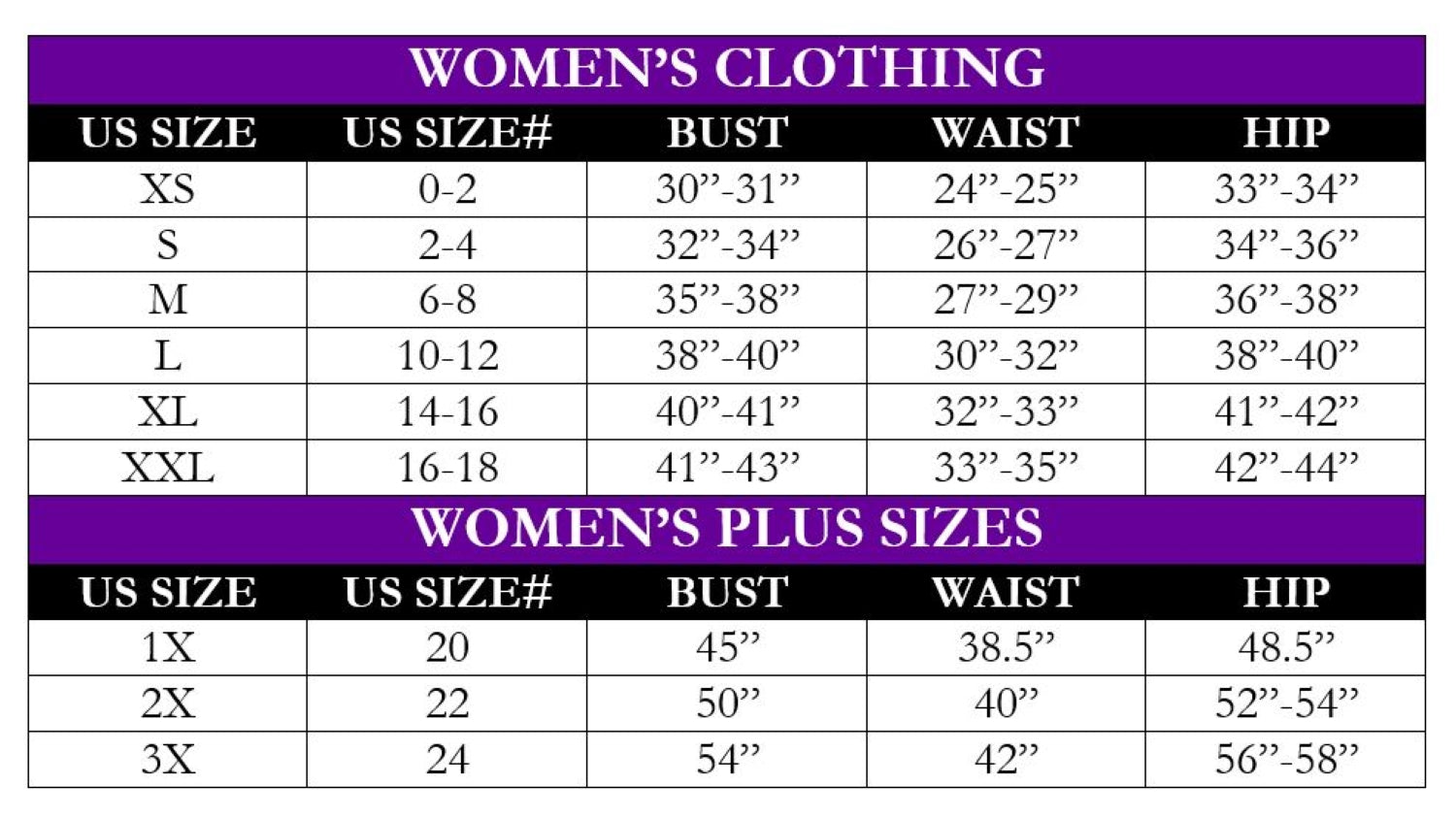 Sizing Charts – Lovely P.U.S.H Boutique