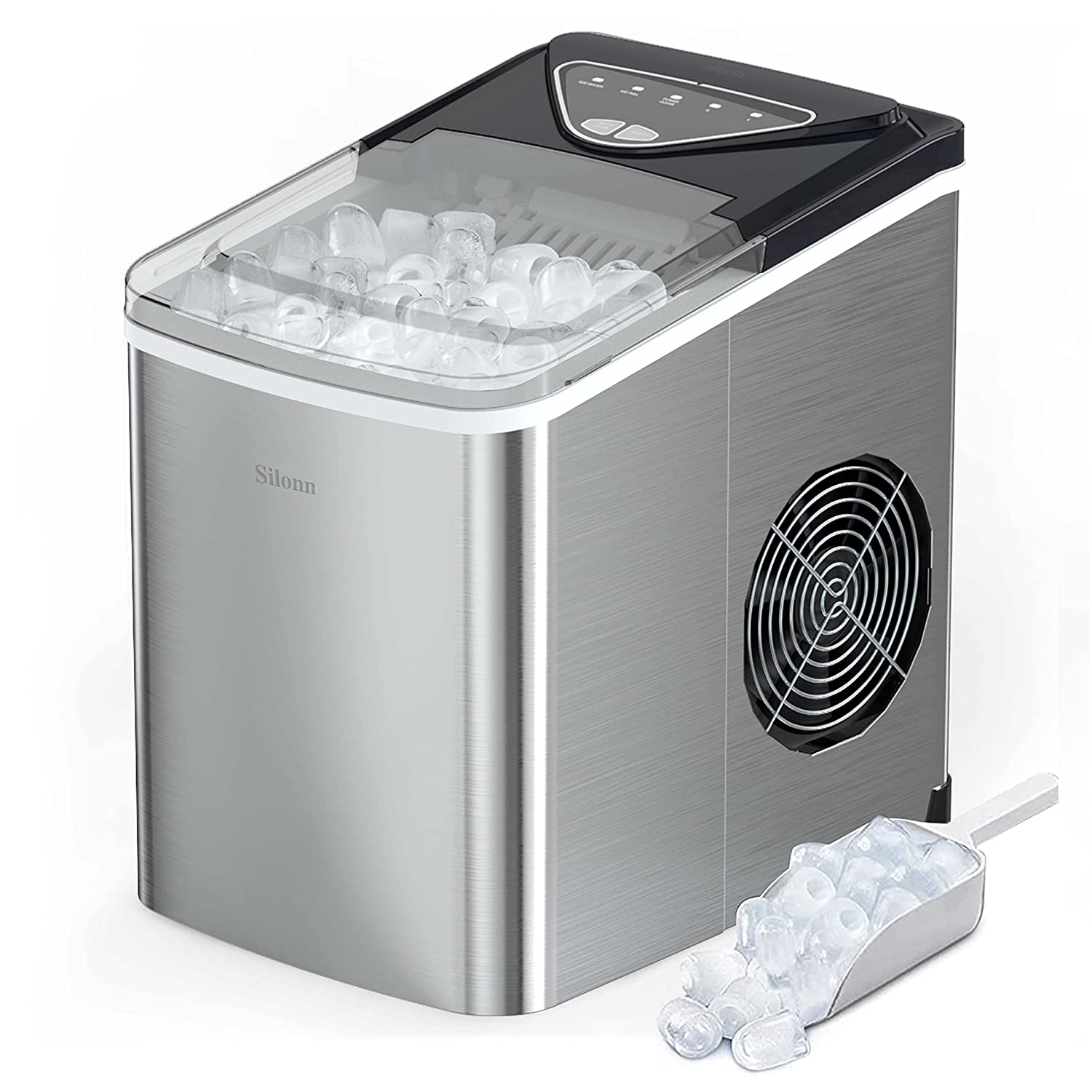 Ice Makers Countertop, 9 Cubes Ready in 6 Mins, 26Lbs in 24Hrs, Self-Cleaning Ice Machine with Ice Scoop and Basket, 2 Sizes of Bullet Ice for Home Kitchen Office Bar Party