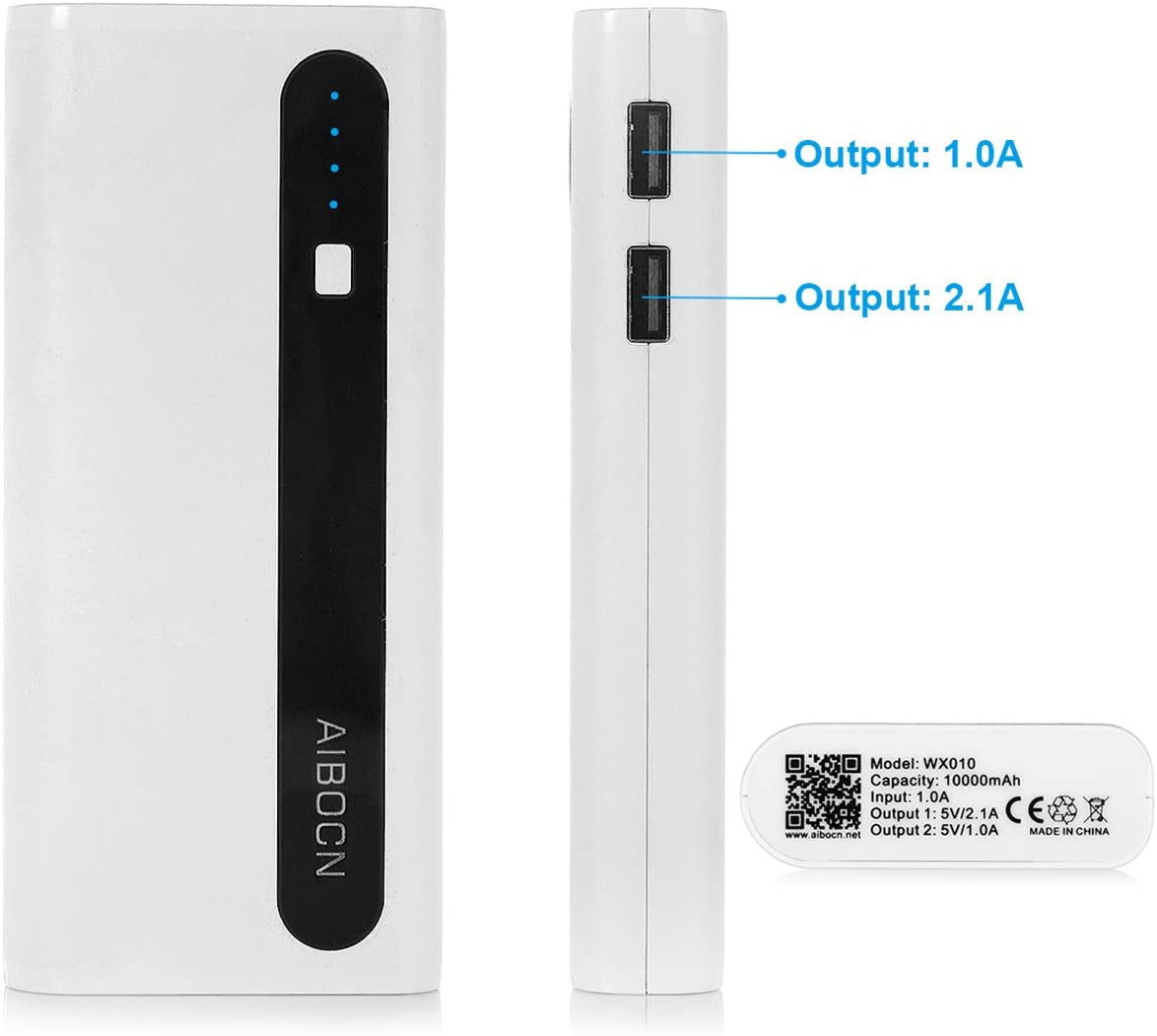 Power Bank 10,000Mah Phone Portable Charger with Flashlight (White+Black)