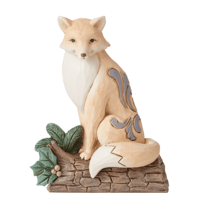 Jim Shore Heartwood Creek: White Woodland Fox on Birch Log Figurine