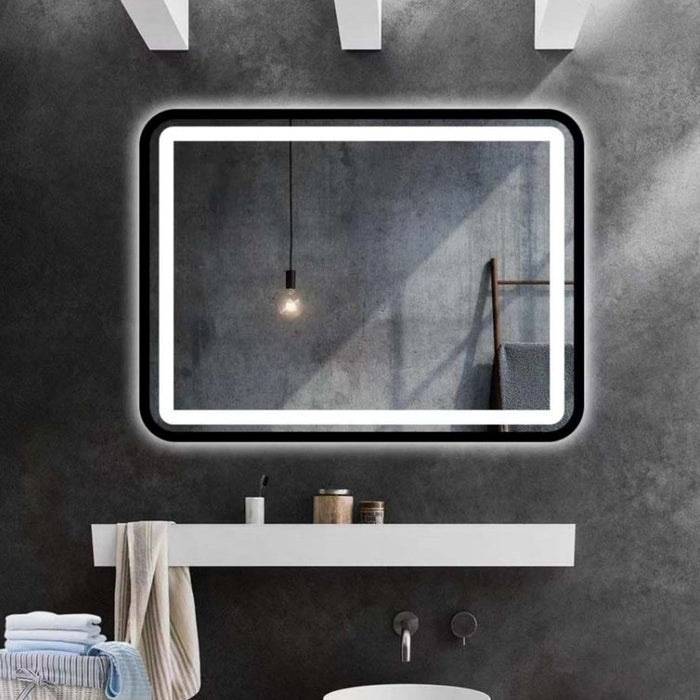 backlit rectangular mirror