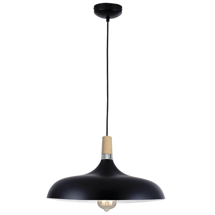 black and wood pendant light