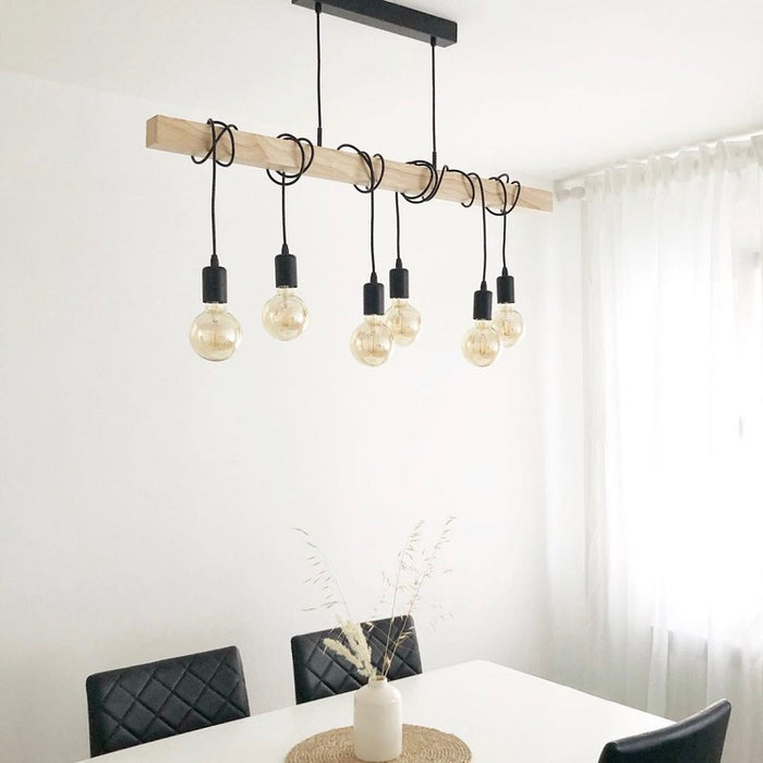 black and wood pendant light