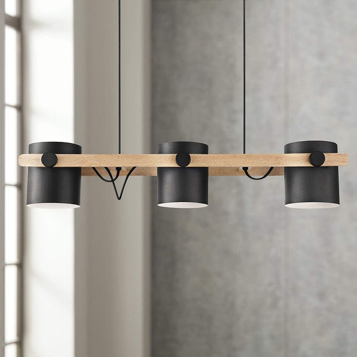 black and wood pendant light