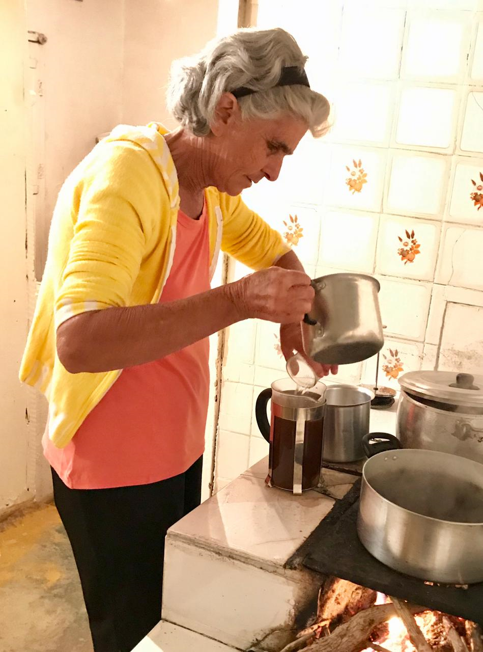 Lelena Faria drinking coffee