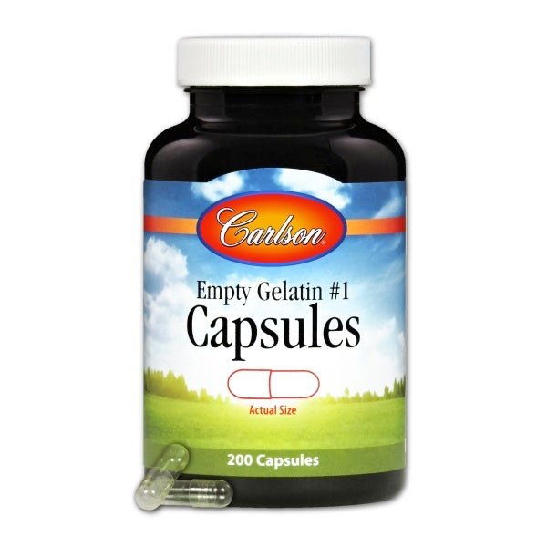 Carlson Empty Gelatin Capsules in a Bottle (Medium-Small #1) (200 count) #8102