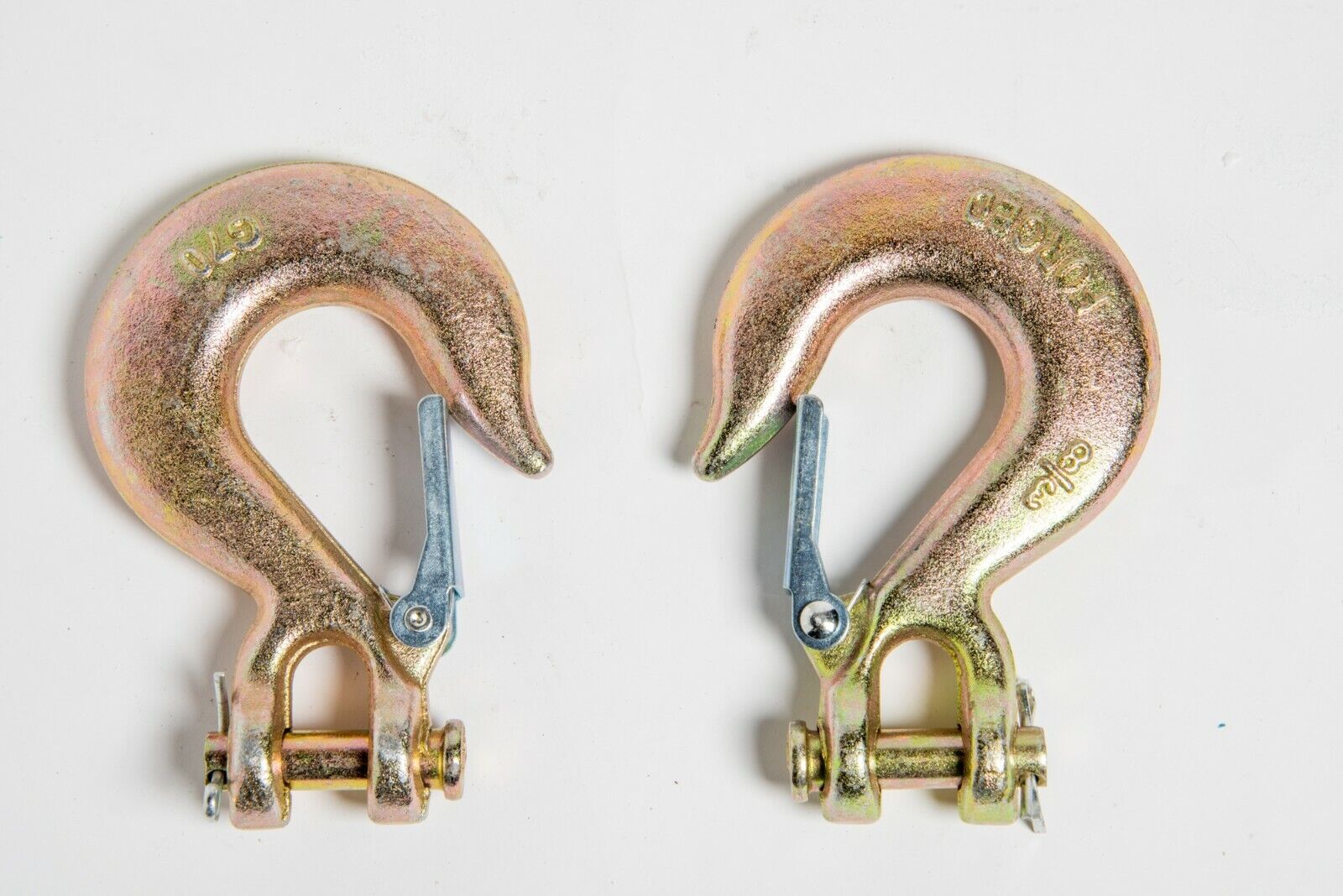 (2) 3/8" G70 Clevis Slip Hooks with Latch Safety Chain Hook Tow Truck Tie Down