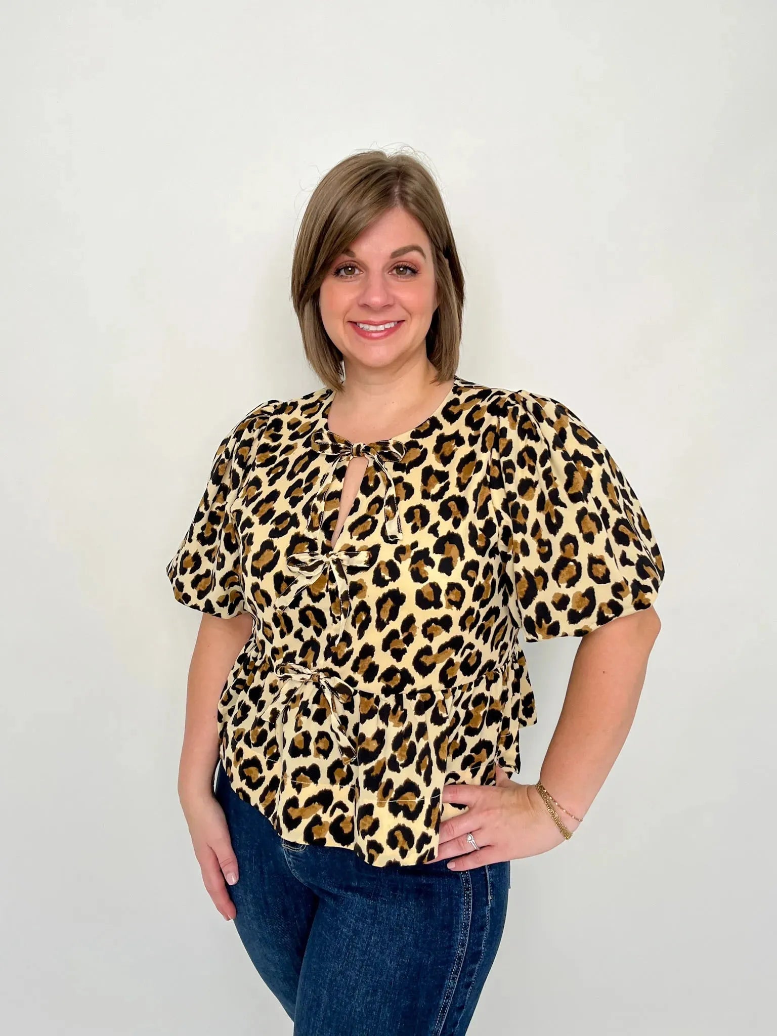 Ecru Leopard Peplum Top