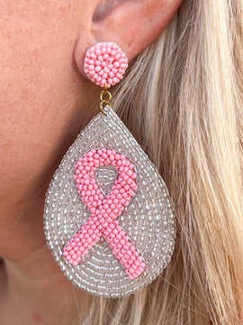 Pink Ribbon Beaded Earrings