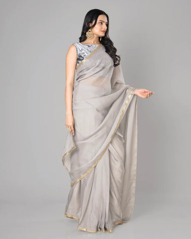 Lace-Trimmed Pre-Draped Pure Organza Saree for Any Occasion