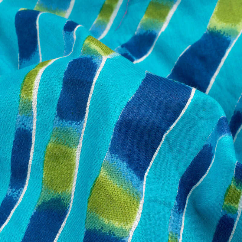 Sky Blue And Royal Blue Leheriya Pattern Screen Print Cotton Fabric ...