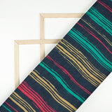 Dark Blue And Aqua Green Stripes Pattern Digital Print Viscose Muslin Fabric