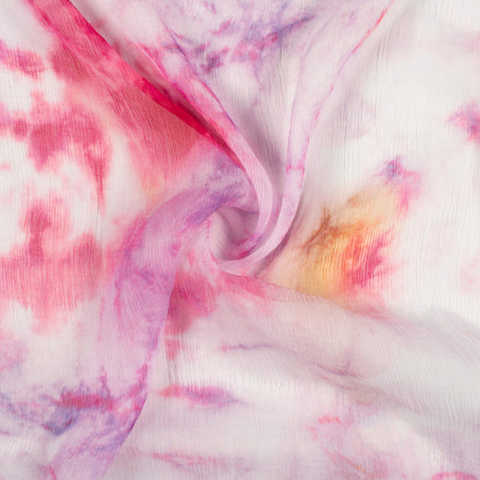 Pink And White Tie & Dye Pattern Digital Print Bemberg Chiffon Fabric –  Fabcurate