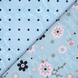 Pastel Blue And Pink Floral Pattern Digital Print Premium Embroidery Butter Crepe Fabric - Fabcurate
