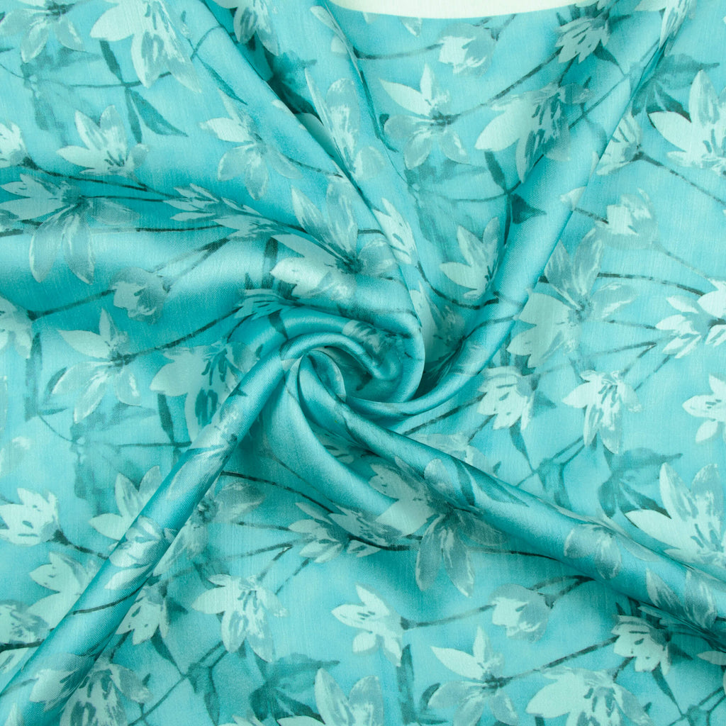 Sky Blue Floral Pattern Digital Print Chiffon Satin Fabric – Fabcurate