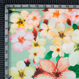 (Cut Piece 2 Mtr) Mint Green And Peach Floral Pattern Digital Print Royal BSY Crepe Fabric