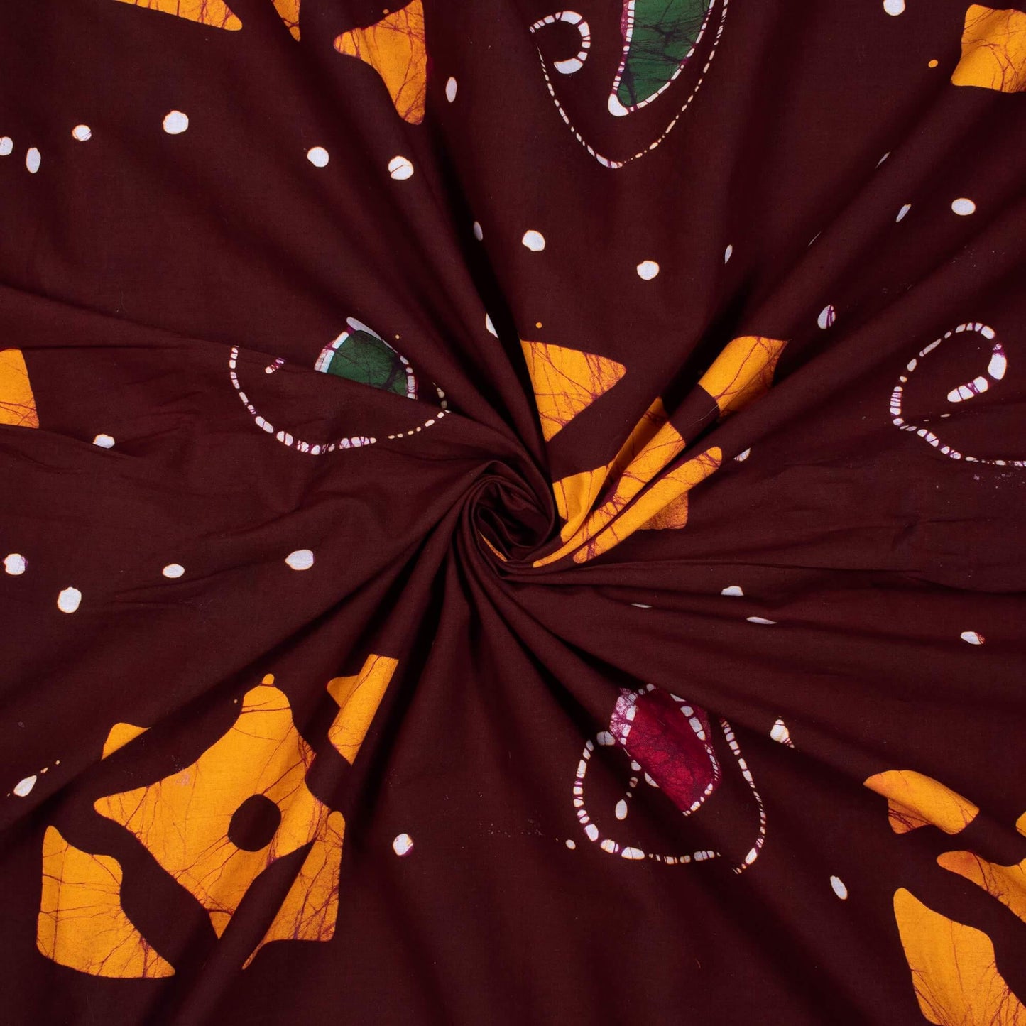 Seal Brown And Fire Yellow Traditional Pattern Kutch Wax Batik Handblock Cotton Fabric - Fabcurate