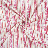(Cut Piece 0.5 Mtr) Taffy Pink And White Stripes Pattern Screen Print Kantha Cotton Fabric
