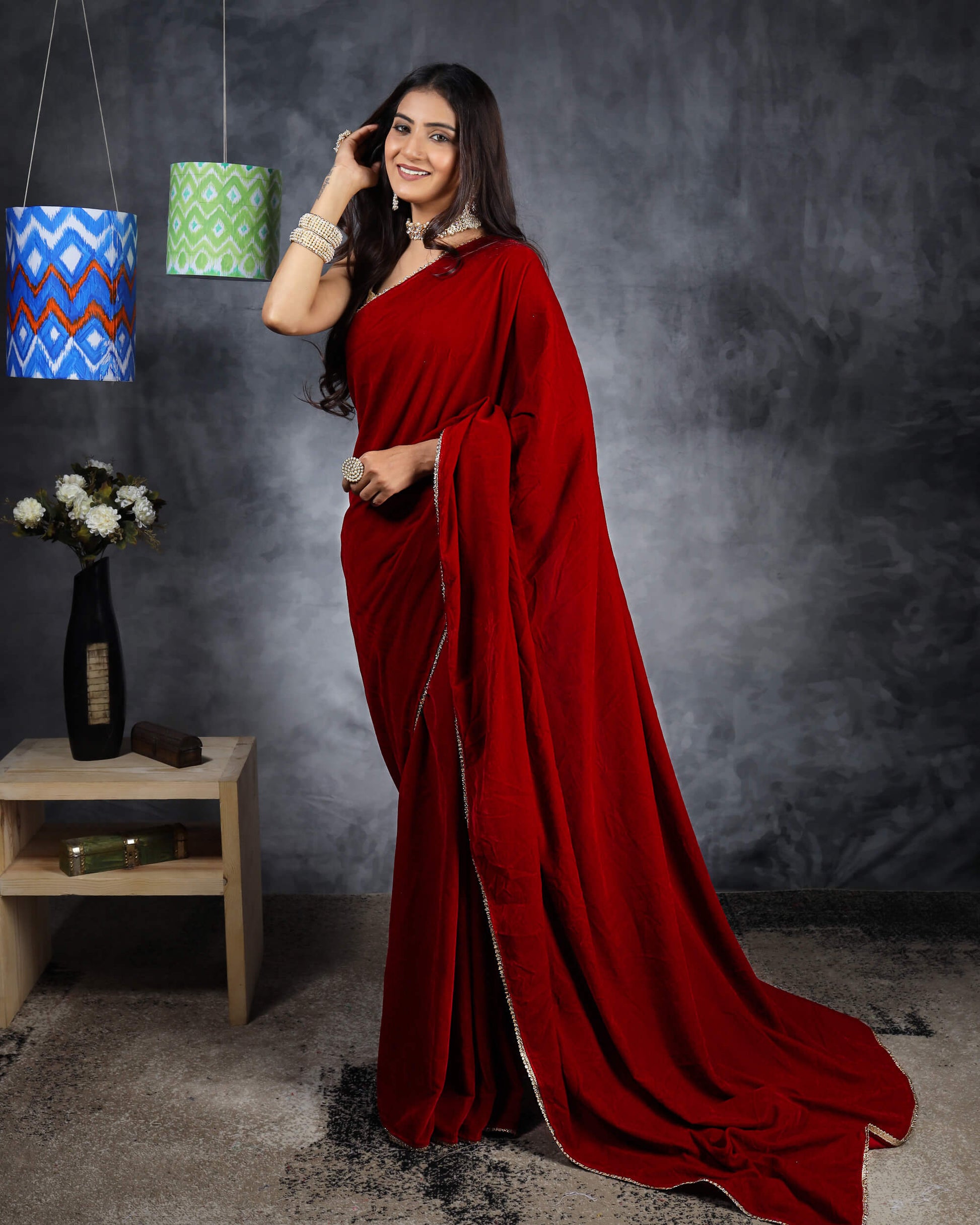 Buy Wine Georgette Silk Plain Saree With Blouse