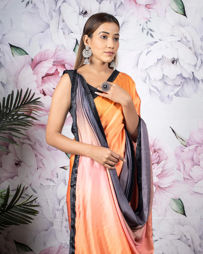 Double shaded pure crepe silk saree – Akrithi