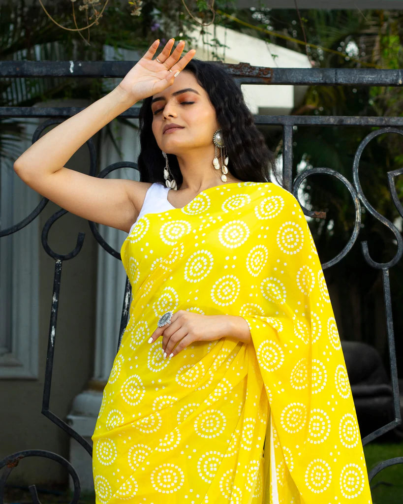 Lemon Yellow Georgette Saree