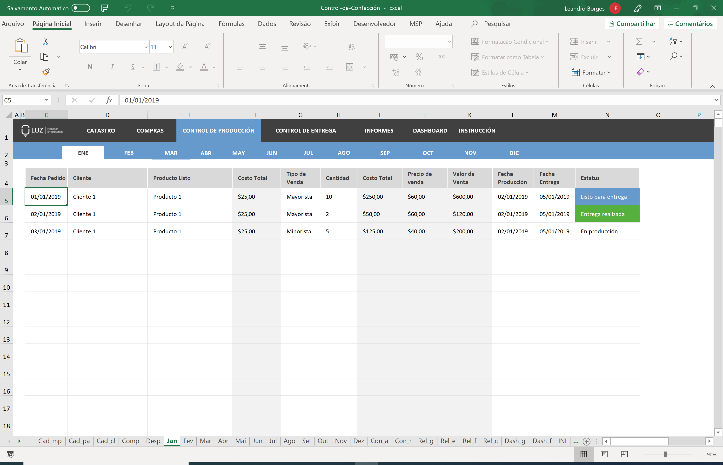 Planilla de Control de Confección en Excel 