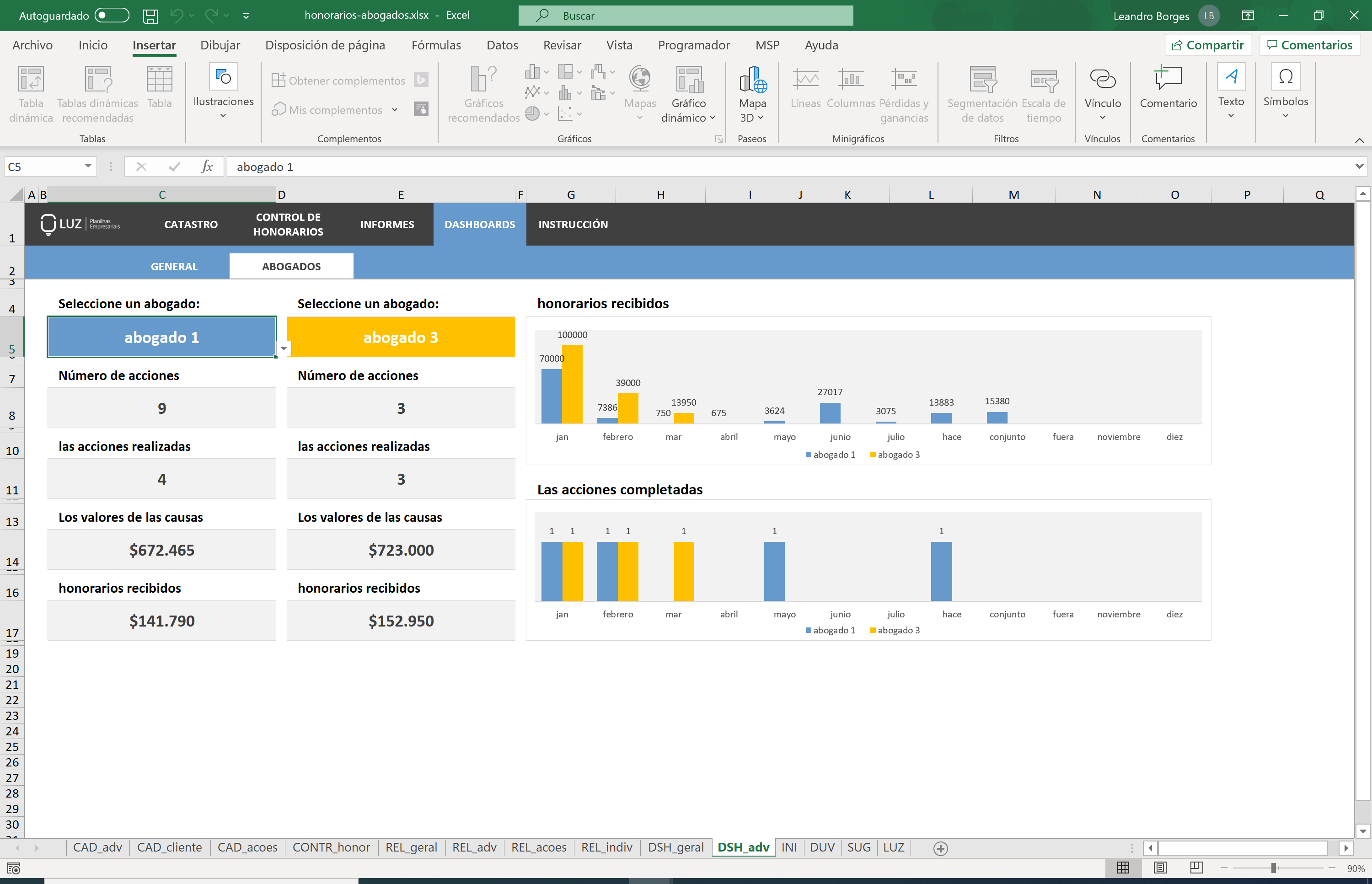 Planilla de Control de Honorarios Advocaticios en Excel 