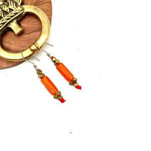 Orange Dhokra & Glass Beads Earring