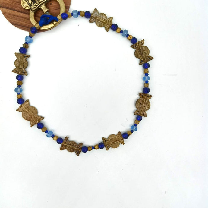 Blue Glass & Dhokra Beads Necklace