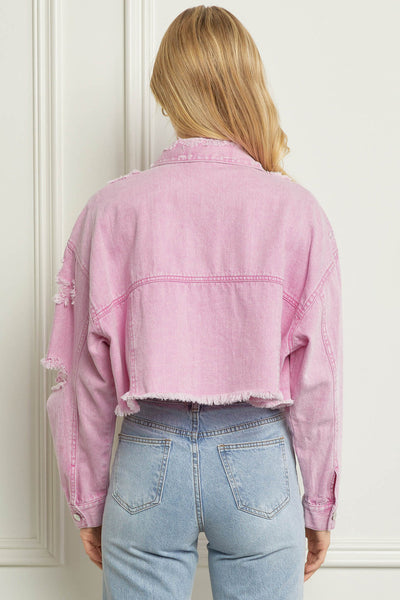 Brandi Cropped Denim Jacket | Pink