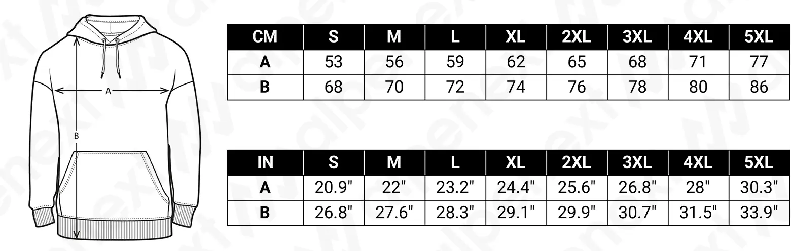 Size Chart Alpenext Sweat à capuche All-Over Unisexe