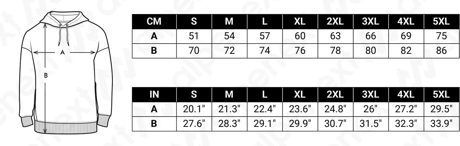 Size Chart Alpenext Anti-UV T-Shirt à capuche Unisexe