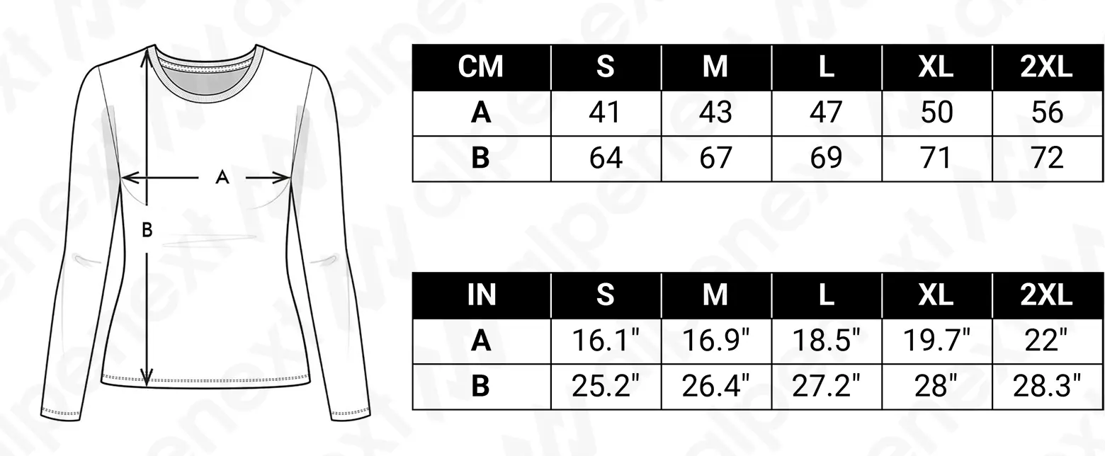 Size Chart Alpenext T-shirt manches longues Femme