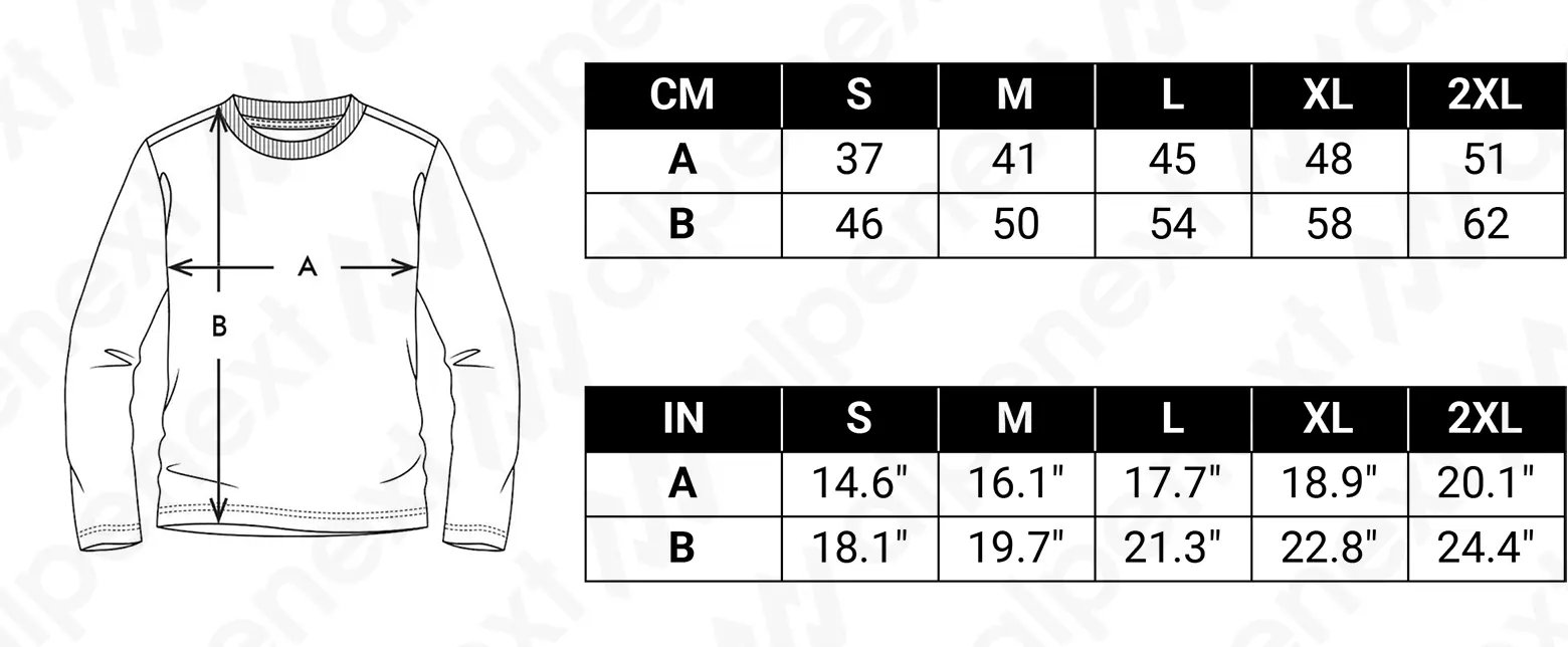 Size Chart Alpenext Anti-UV Manches Longues Enfant