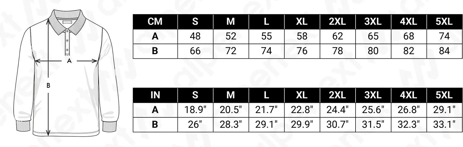 Size Chart Alpenext Polo manches longues Unisexe