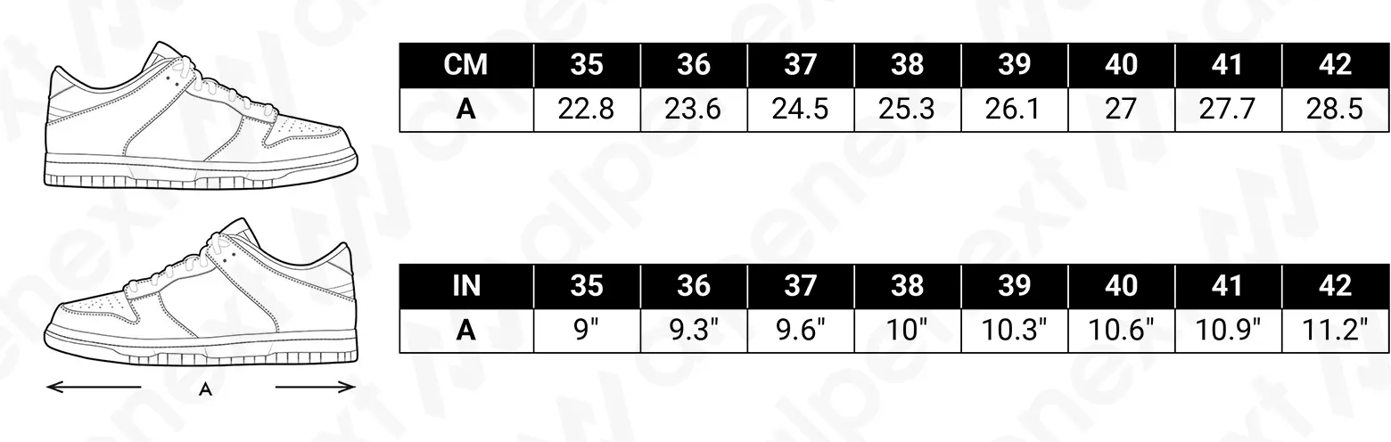 Size Chart Alpenext Baskets Basses