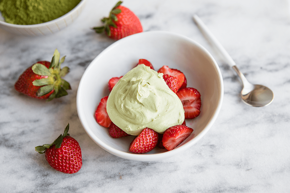 strawberry and matcha whipped coconut cream