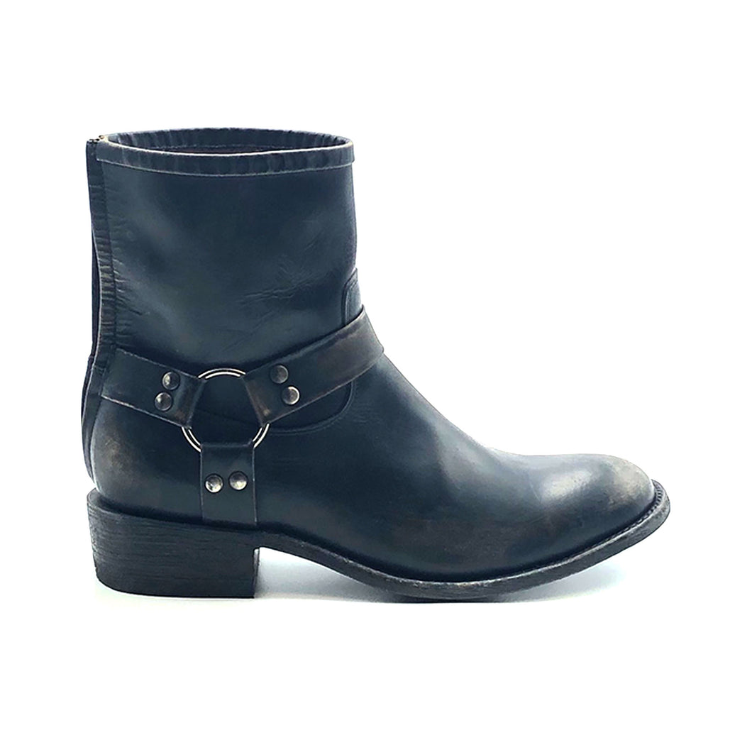 distressed black leather boots