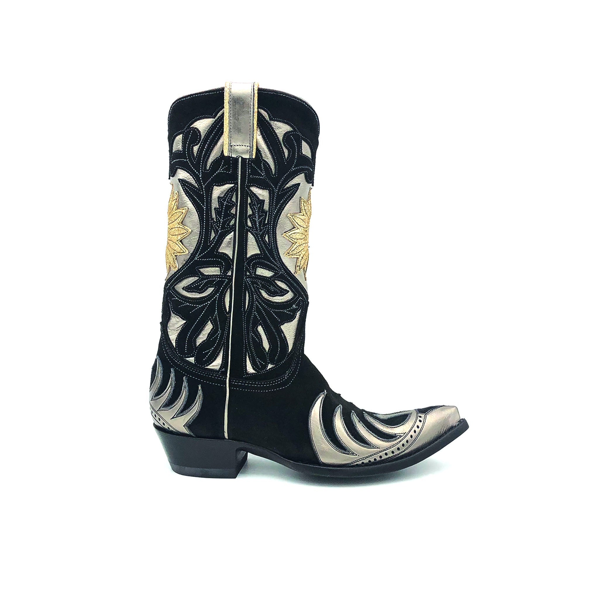 black and silver cowboy boots